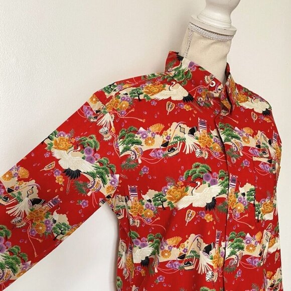 NAKED & FAMOUS JAPAN TSURU FESTIVAL CAMP BUTTON DOWN SHIRT - M - Picture 5 of 10